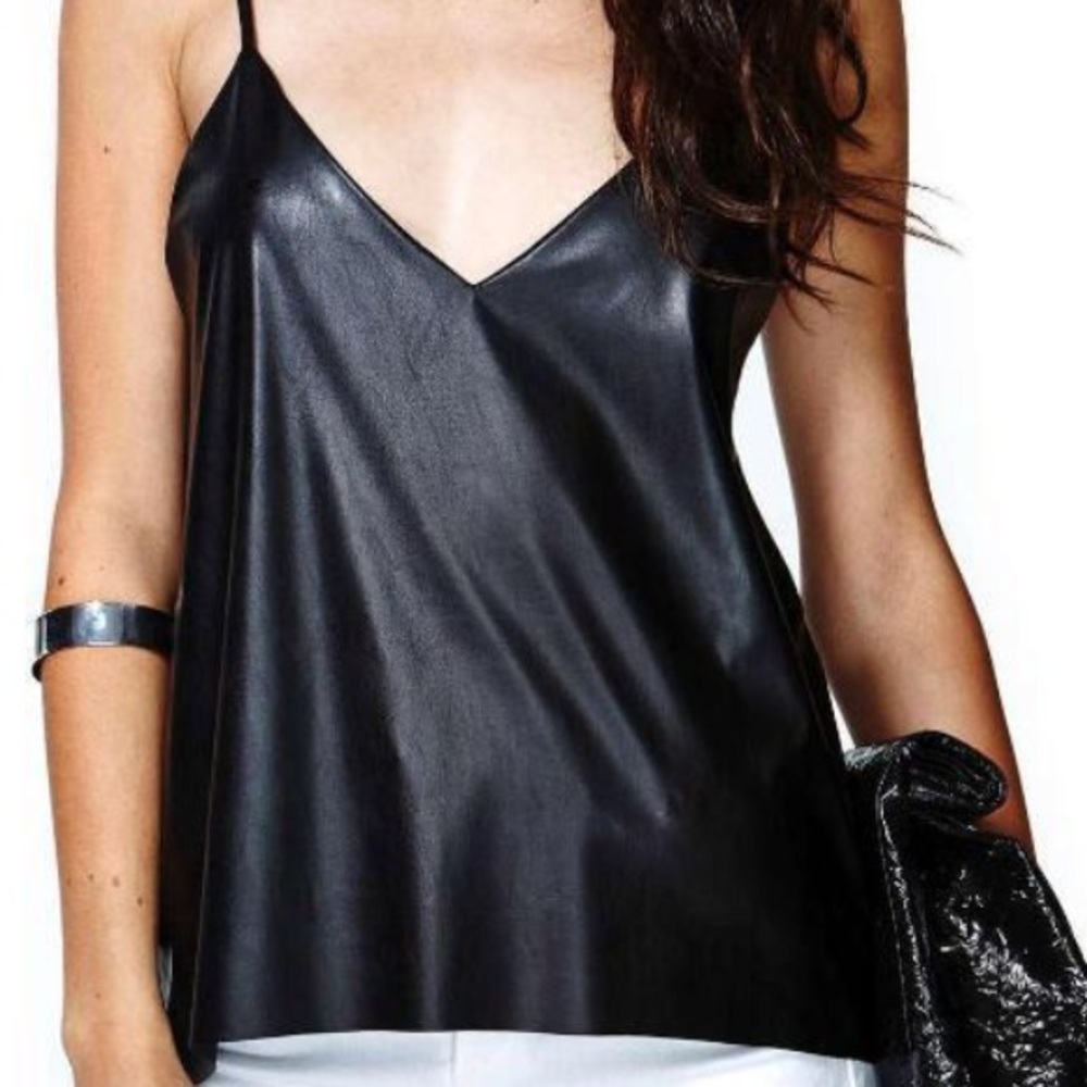 Faux leather black tank cami sheer back